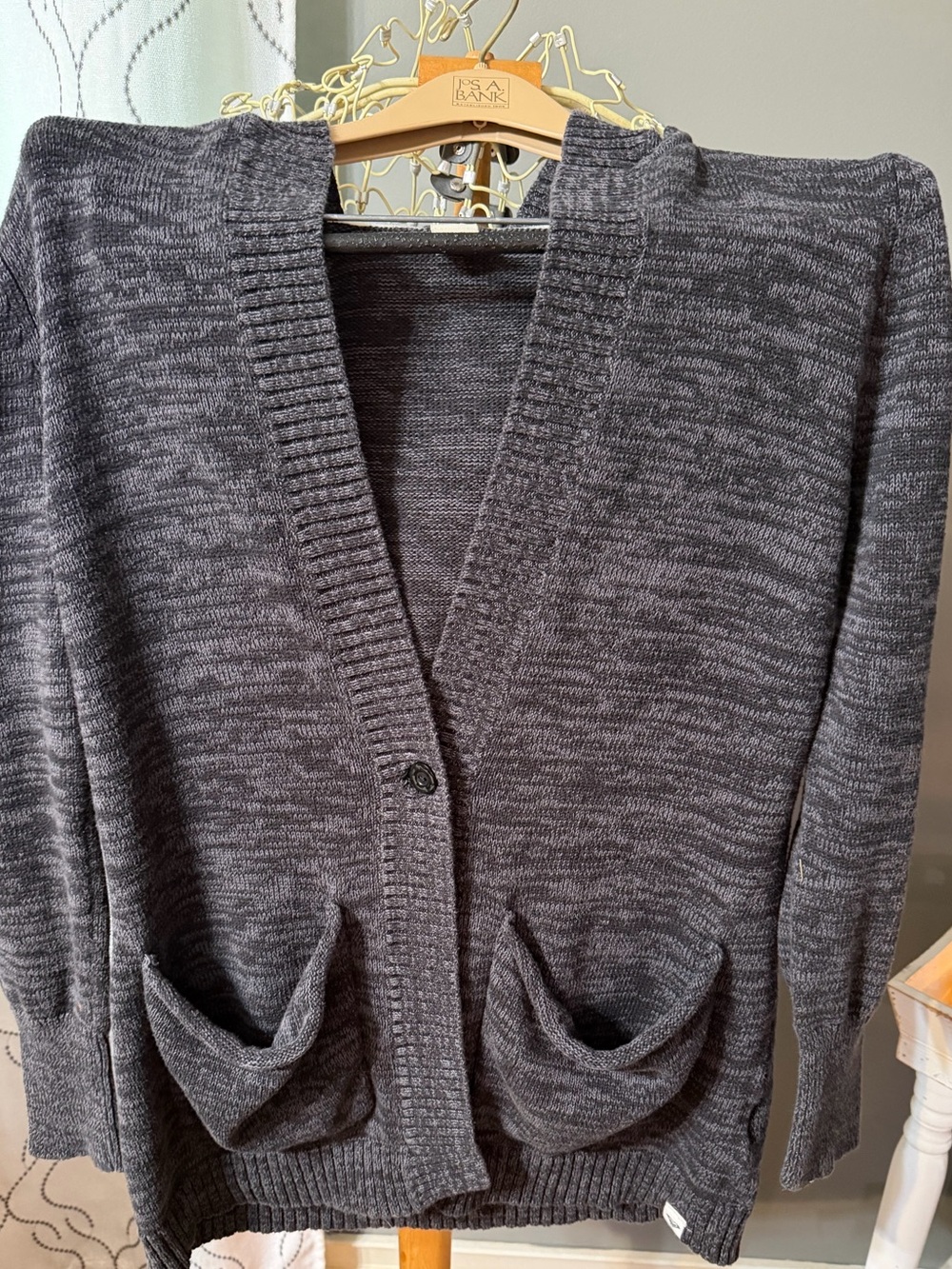 Roxy Charcoal Gray Marled Open-Front Cardigan
